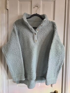 aerie Plush Sherpa Pullover in Mint Blue